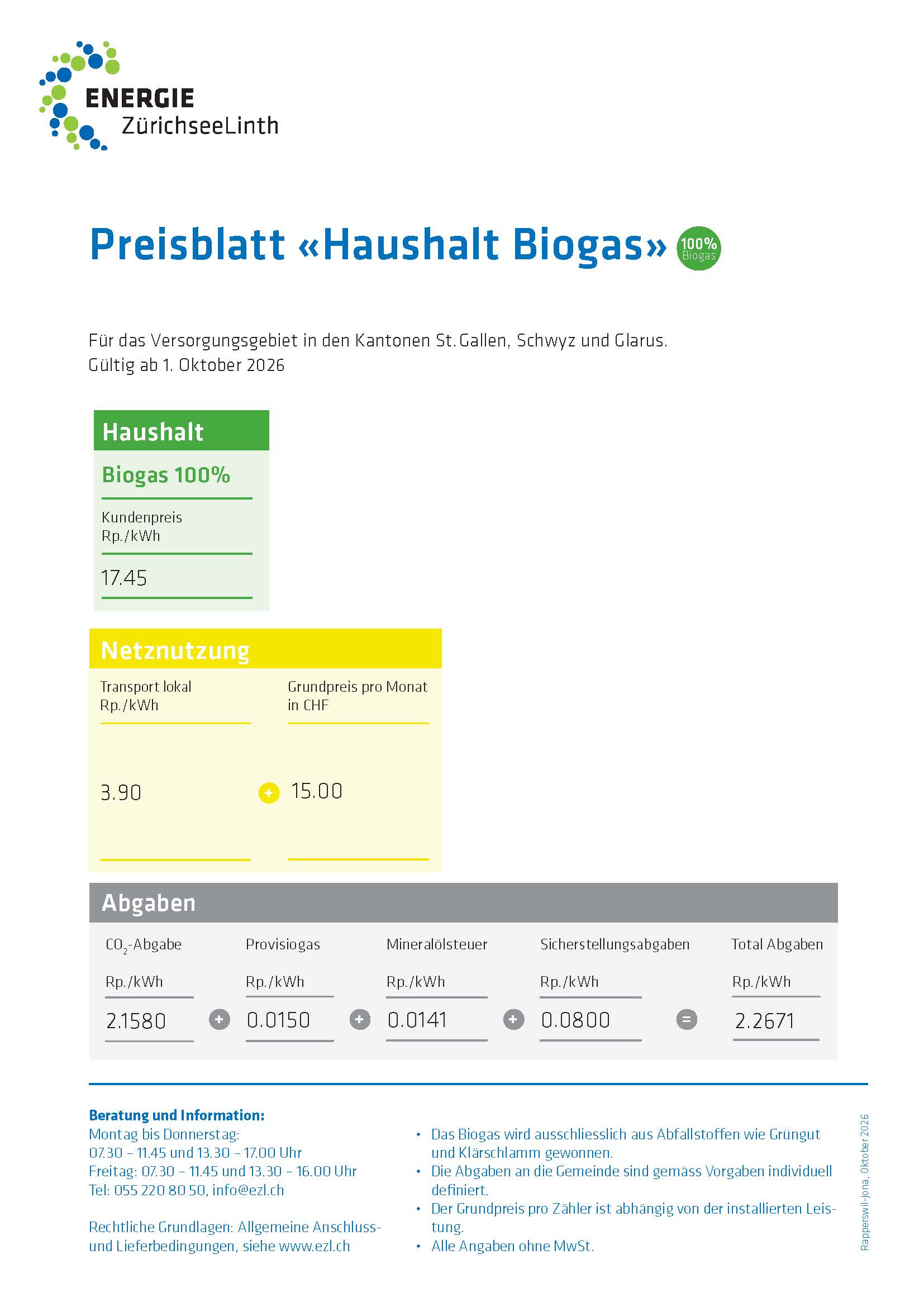 Preisblatt Haushalt Biogas 2026 10